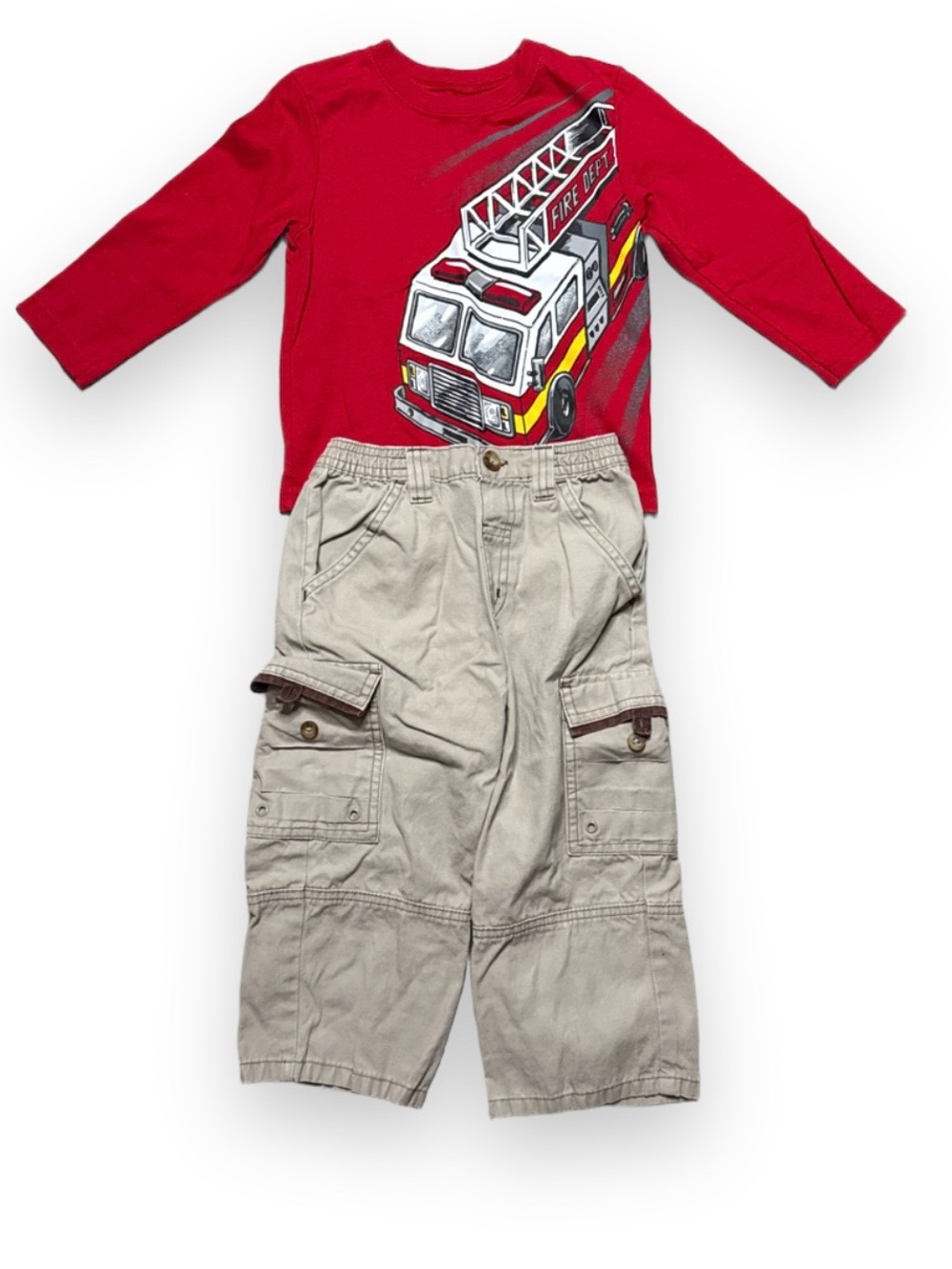 Kids Red Fire Truck Long-Sleeve Outfit